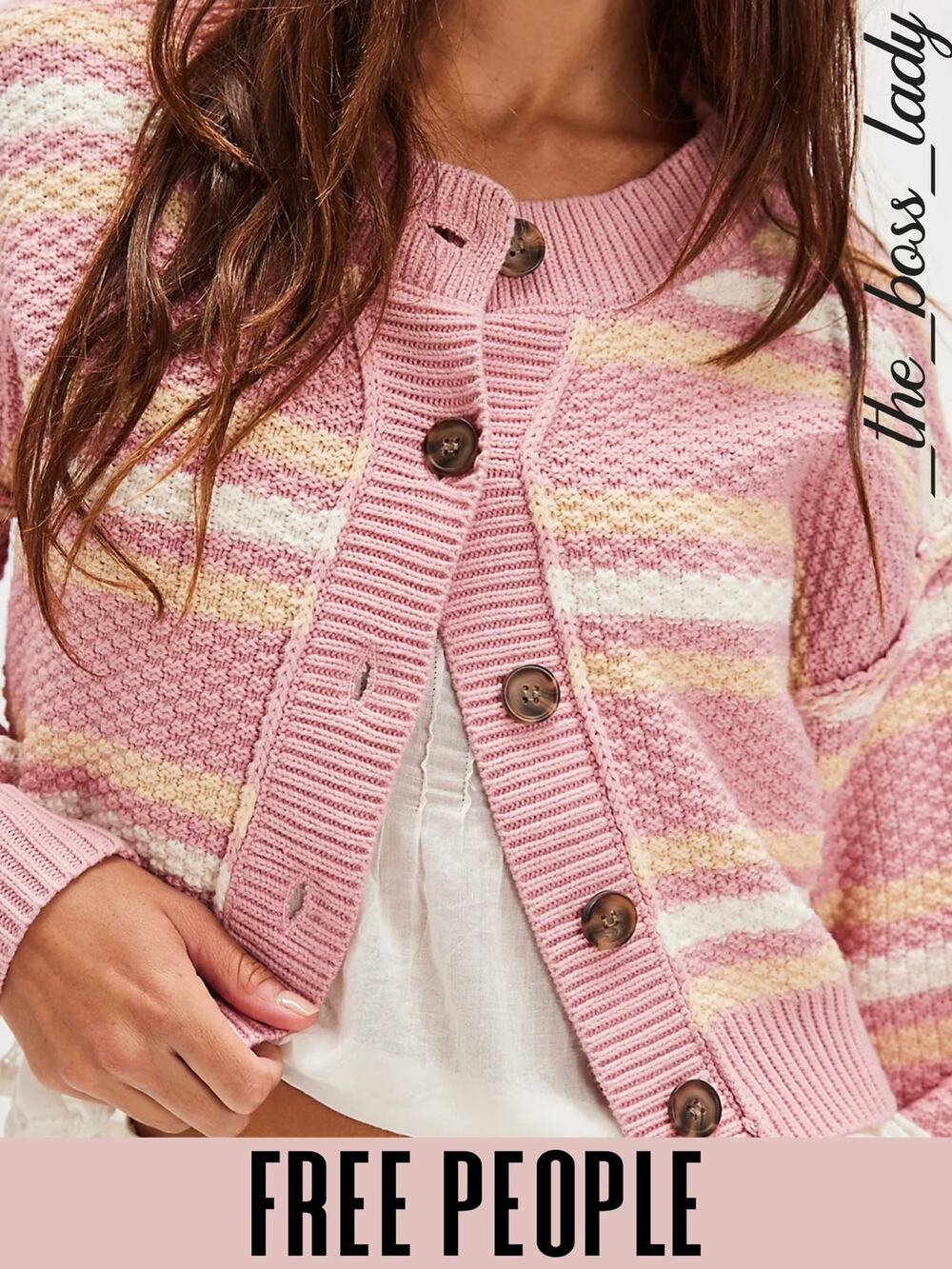 Free People cardigan sweater striped cozy warm boho preppy textured Small pink